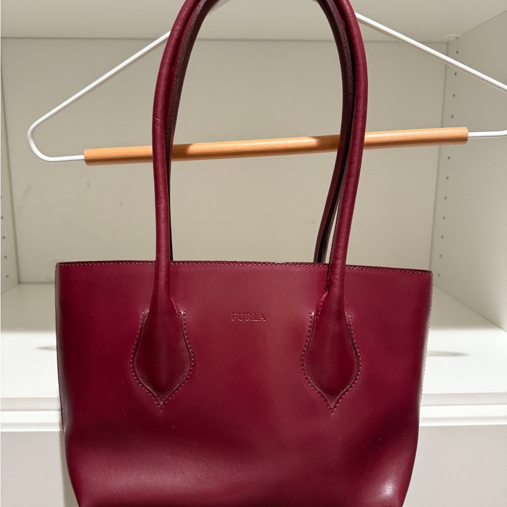 Furla Burgundy Leather Tote Bag
